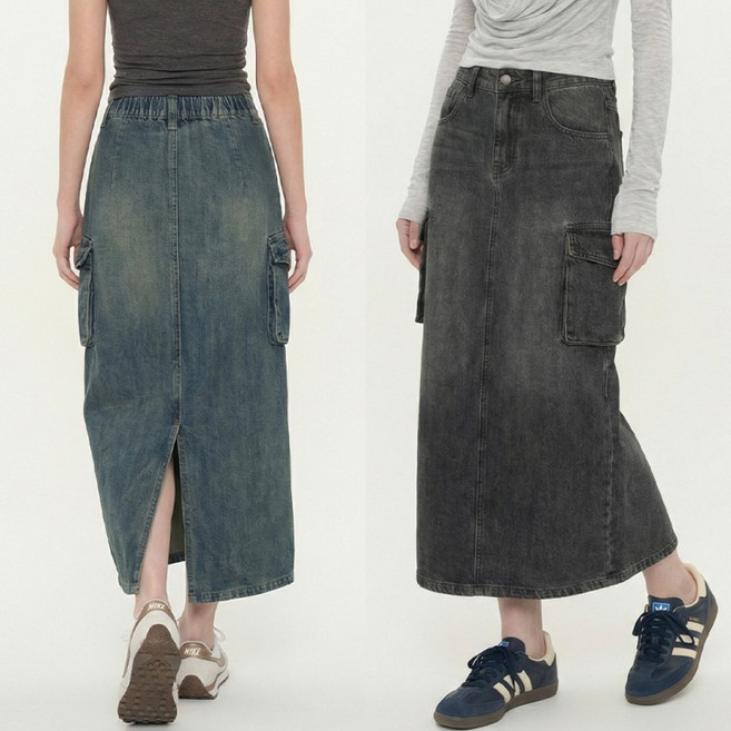 뒷밴딩 카고 데님 롱스커트 JEB-1006424