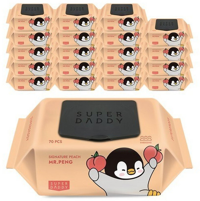 미스터펭 피치 물티슈 캡형 70매 20팩 70g), 20박스, 70g