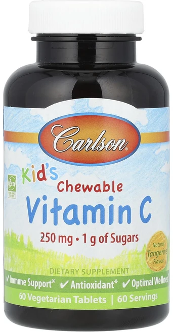 Carlson 어린이용 츄어블 비타민C 천연 귤 맛 250mg 베지 정제 60정, Carlson 어린이용 츄어블 비..., 1개 - 쿠팡