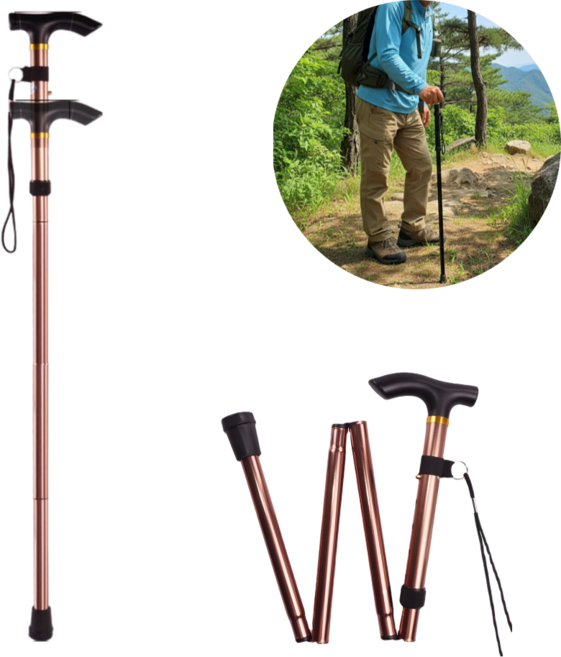 접이식 등산용 미끄럼방지 보행 지팡이 높이조절 가능 노인용 지팡이, 1개, 브론즈