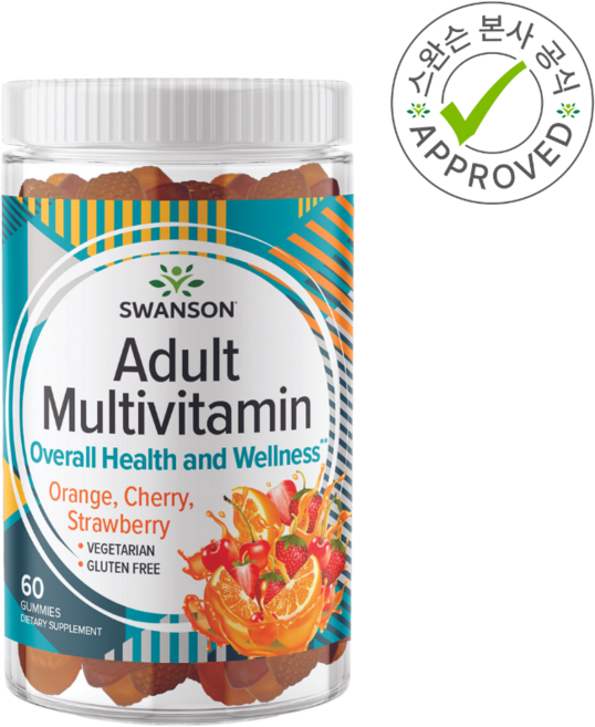 스완슨 성인용 종합 비타민 구미 오렌지 체리 딸기맛 60구미, 1개, 60정