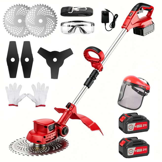 JSMiT 무선 예초기 풀세트 하이 엔드고성능 21V브러 쉬리스 전기 모터 충전식 휴대용예초기 전기 전동 무선 제초기 4000mAh배터리 총2개, 1세트