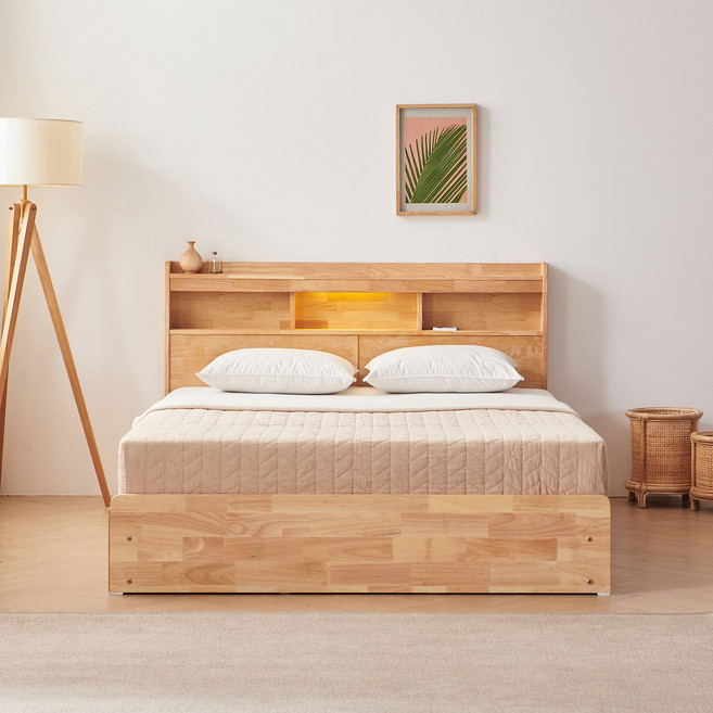 우아미가구 모노 우디 LED 호텔 원목 수납 침대 프레임 매트리스 슈퍼싱글/퀸, 01.슈퍼싱글 프레임 FO5156 착불