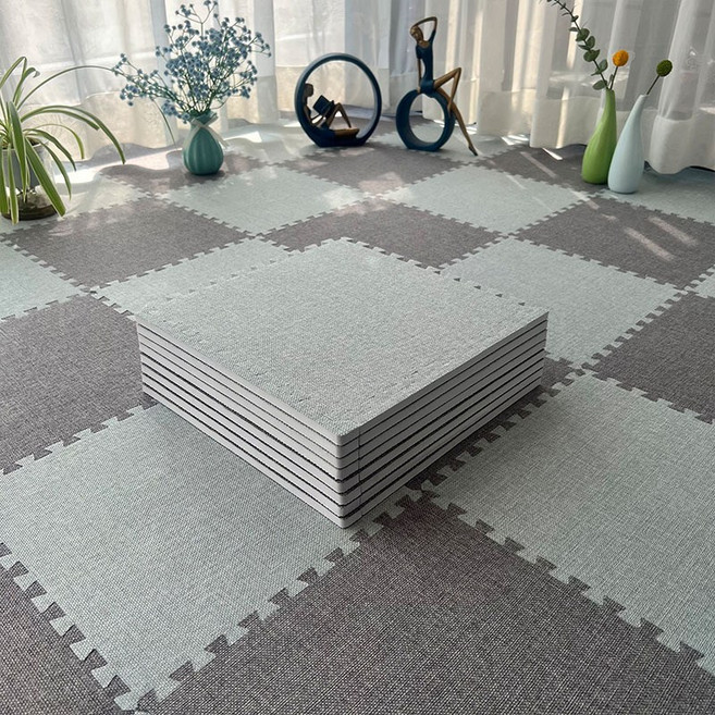 시스슈 사계절 면마 조립식 퍼즐 매트 단열 냉기 차단 러그 매트 주방 /침실/ 거실 미끄럼 방지 러그 매트/애견 매트/요가 매트 DIY 셀프시공 퍼즐 매트 10mm, 10개, 라이트 그레이