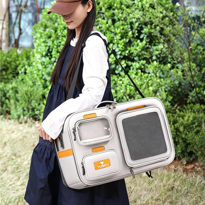 Shipshape 고양이 이동장 강아지 가방 애견 캐리어 산책 백팩 포대기 케이지 기내용 슬링백, 1개, 베이지