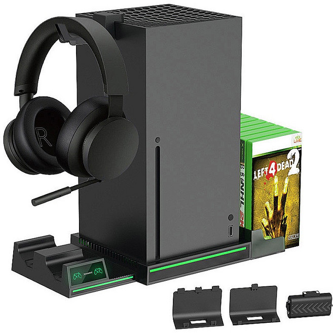 適用於 XBOX SERIES X 充電散熱底座，含碟架及耳機架, 黑色, 1個