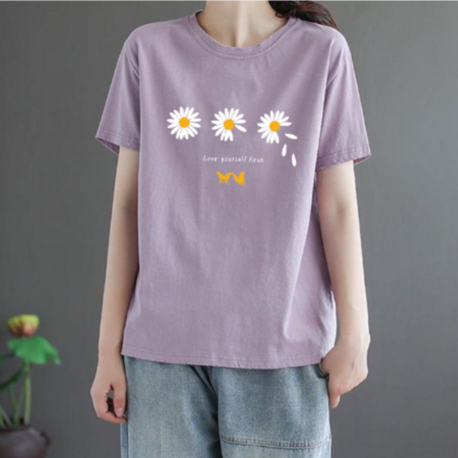유토밸런 여성용 국화 반팔 티셔츠