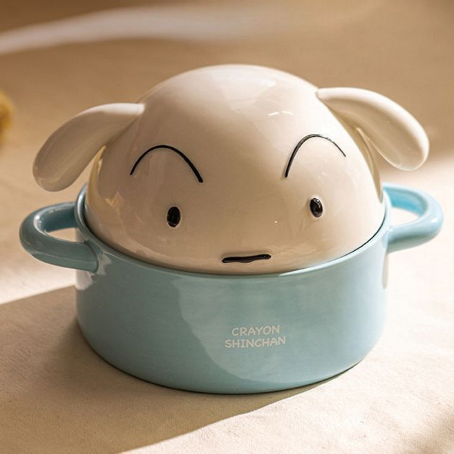 짱구 부리부리몬 흰둥이 뚜껑 면기 귀여운 캐릭터 다용도 라면기 우동기 집들이 선물, 1개