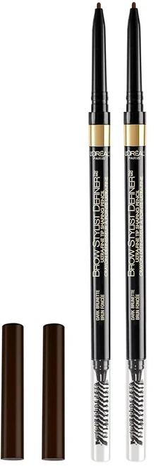 로레알 파리 메이크업 브로우 스타 스트 디파인 워터프루프 로우 펜슬 초미세 기계식 작은 헤어를 그리고 희소한 부분과 틈새를 메워주는 브루넷 0 003 (2팩), Dark Brunette - 쿠팡