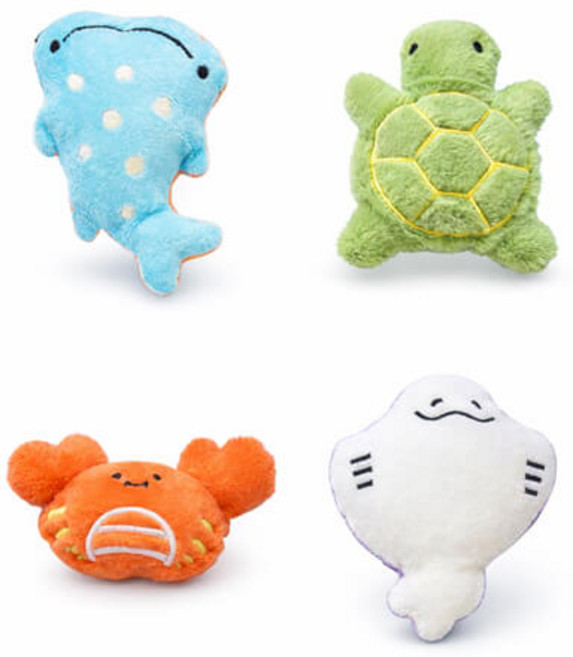 히야펫 강아지 장난감 해양동물 친구들 4종 세트 삑삑이 인형, 1세트, 혼합색상