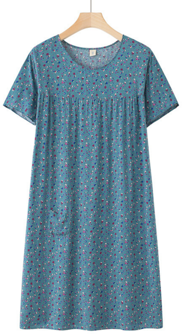 中老年人棉綢短袖睡裙女寬鬆家居服連衣裙夏季