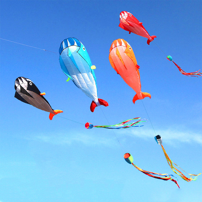 濰坊風箏 海豚鯨魚軟體風箏 適用於 100公尺大線板, 5.5米紅黃虎鯨 100米大線板, 1個
