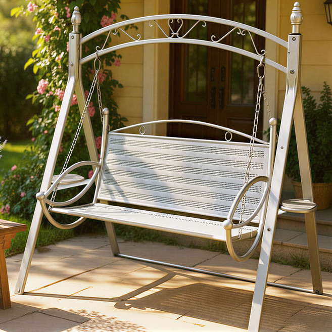 엘라 흔들 그네 의자 테라스 카페 정원 철제, 01. 엘라 철제 2인 그네의자_화이트