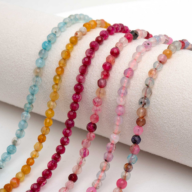 [엔비즈] 컬러 마노 축구볼 라운드컷 4mm 천연석 원석 비즈 팔찌 반지 만들기 재료