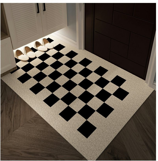 갬성더한 체크 패턴 현관코일매트, 1개, 블랙+베이지