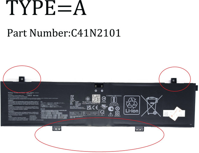 호환 에이수스ROG 제피러스 G14 FX517 GA402 ZenBook PRO 17 UM6702 UX6404 UX8402 용 76Wh C41N2101-1 배, 01 TYPE A, 01 CHINA