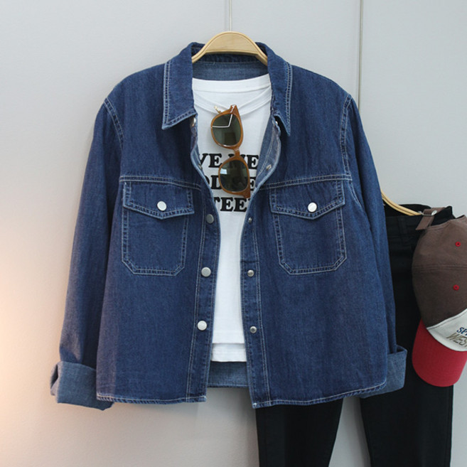 달콩 여성 루즈핏 봄신상 청남방 실버스냅버튼데님셔츠