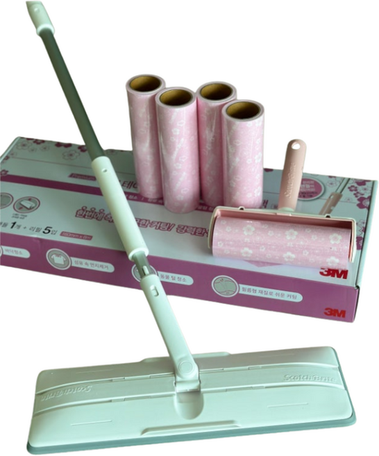 3M 스카치브라이트 돌돌이 테이프클리너 롤크리너 대형 클린컷 체리블라썸 롱핸들 밀대 세트(롱핸들 1개+리필 5입), 동의안함, 핸들팩(핸들+리필 6입)