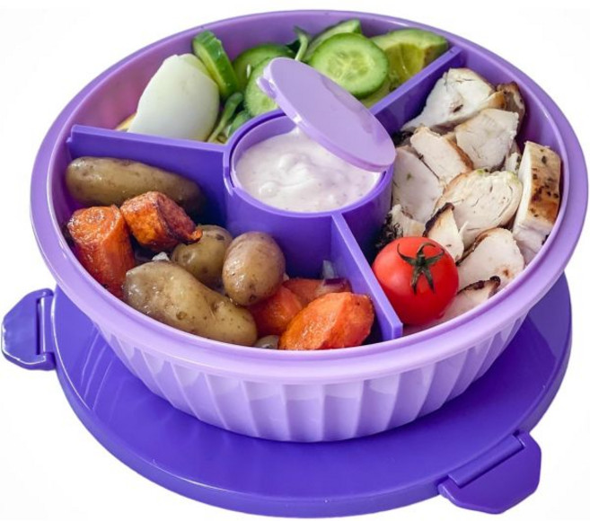 얌박스 포케보울 샐러드 도시락통 식단 원형 칸분리 소스통 내장, 퍼플, 1개