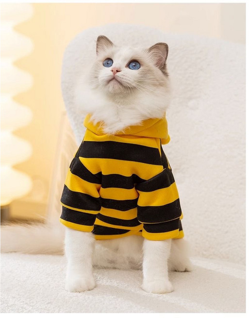강아지 고양이 반려동물 옷 꿀벌 후드티 하네스 고리 티셔츠, 1개, 옐로우
