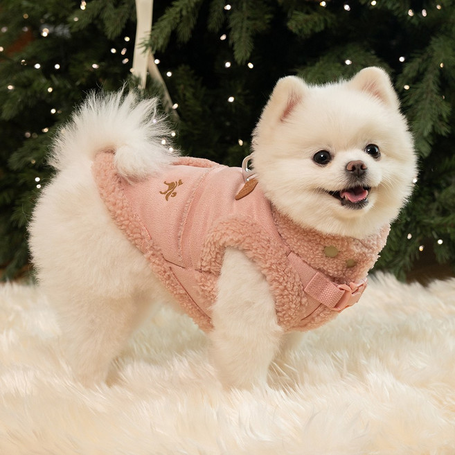 도그아이 강아지 스웨이드 무스탕, 핑크, 1개