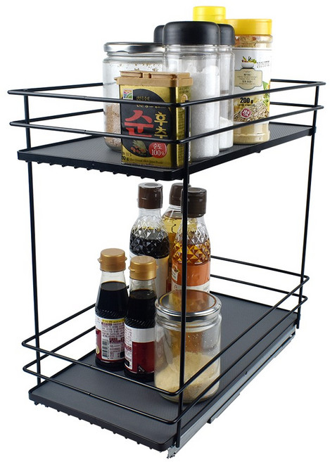 언더레일 300용 인출식 양념 2단 선반 / 씽크대 하부 300용 인출식 2단 양념망장(댐핑레일) / 2단 인출식 망장 주방정리 / 2단 인출양념망장 2단 망장 양념정리망장, 1개