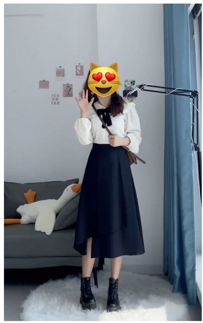 黑色不規則高腰A字半身裙女春夏薄款梨形身材顯瘦大碼裙