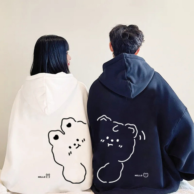 1+1 남녀 오버핏 캐릭터 동물 기모 후드티 캐릭터 커플맨투맨