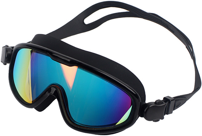 퓨어포스 와이드 미러 고글형 수경 김서림 방지 2중 안티포그 렌즈 자외선 차단 컬러 물안경 남녀공용 수영 레저 패킹 고글 + 케이스 포함, 1개, R98710I(블랙