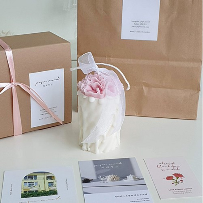 페페무드 카네이션 캔들 선물 세트 (핑크/쇼핑백 포함), 핑크A(블랙체리 향)