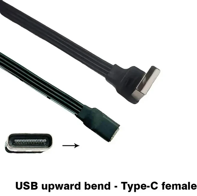 초박형 FPV 팔꿈치 USB - Type-C 충전 데이터 케이블 와이어 USB2.0 최대 90 각도 연질 실리콘 유연한 5CM-, 10 0.7m, 04 Upbend - Female, 1개