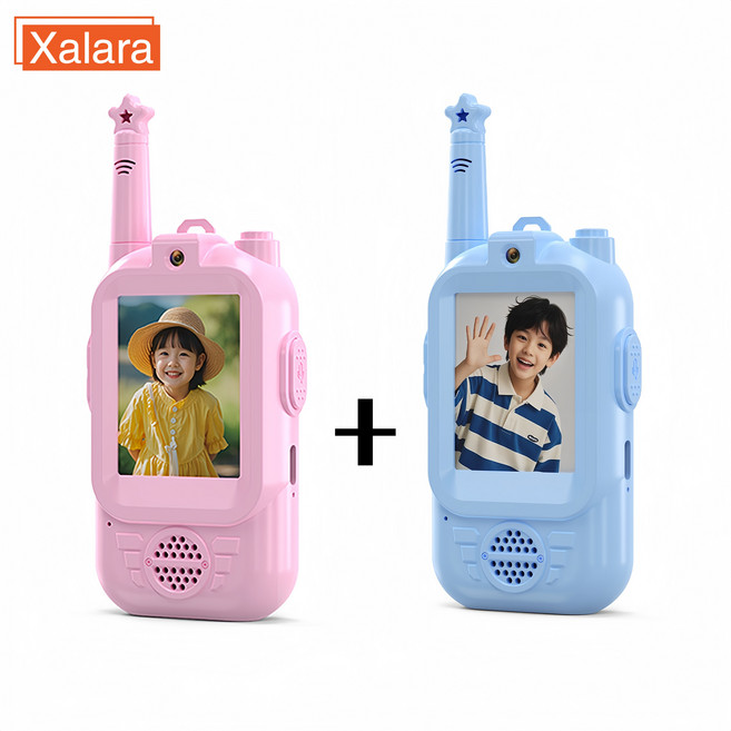 Xlara 생활무전기 가정통신무전기 휴대용 비디오 워키토키 1+1세트, 1세트, 블루+핑크