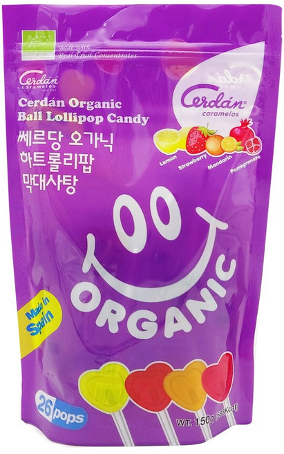 쎄르당 오가닉 하트롤리팝 유기농 막대사탕, 1개, 150g