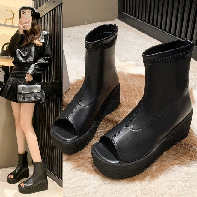 여성 토오픈부츠 11센치 앵글 부츠 앵클 봄 오픈토 통굽 샌들 여름 지퍼 하이힐 키높이