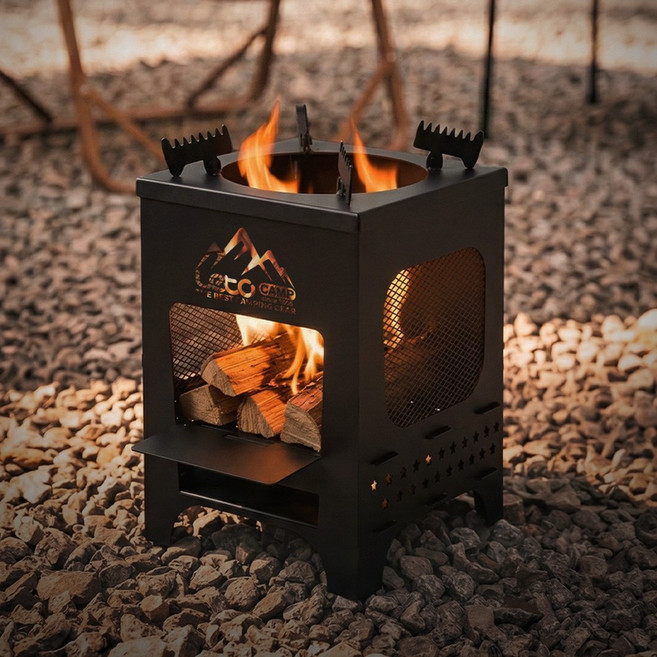 이중연소 캠핑 화로대 아궁이 불멍 감성 파이어핏 바베큐 그릴 접이식 FP080, 1개