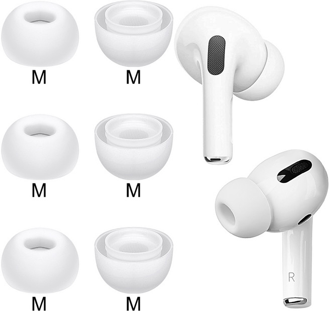 SOULWIT 교체용 이어팁-호환 모델 Airpods Pro/Pro 2 에어팟 프로/프로 2 전용 실리콘 소음 차단 미끄럼 방지 이어버드 이어팁 휴대용 화이트 3쌍, M