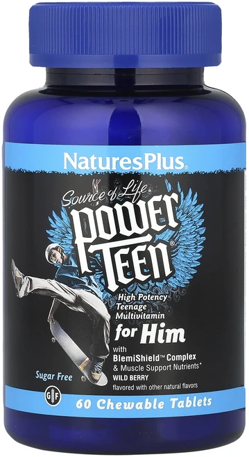 NaturesPlus Source of Life Power Teen® 포 힘 설탕 무함유 와일드 베리 츄어블 60정, NaturesPlusSourceofLifePowerTe, 1개 - 쿠팡