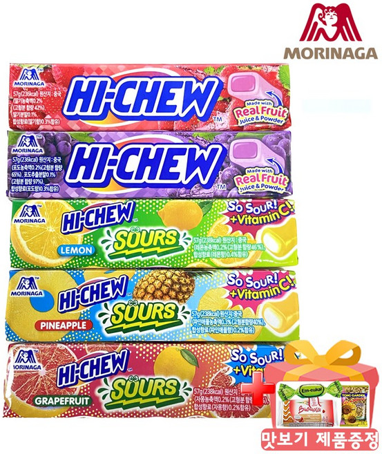 모리나가 하이츄 5종세트 (레몬맛+자몽맛+파인애플맛+포도맛+딸기맛) 맛보기제공, 57g