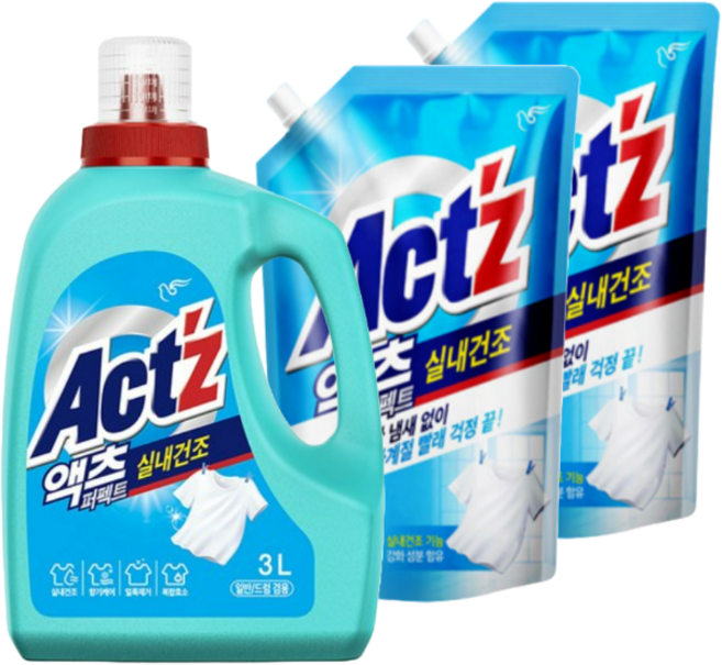피죤 액츠 퍼펙트 실내건조 일반드럼겸용(용기3L 1개 + 리필1.5L 2개), 1세트, 6L