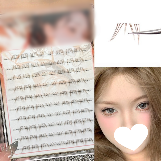 MorningSea 갈색 언더속눈썹 자연스러운 가닥 아랫속눈썹 연장 아이래쉬 대용량 투명 라인 속눈썹 10줄, 1개