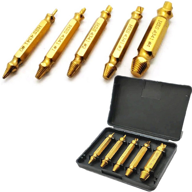 헬스와미 티타늄 반대탭 볼트 리무버 세트 파손 스크류 제거기 공구, 1개, 골드