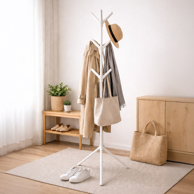 살림살림 트리 삼각구조 나무형 스탠드 옷걸이, 화이트