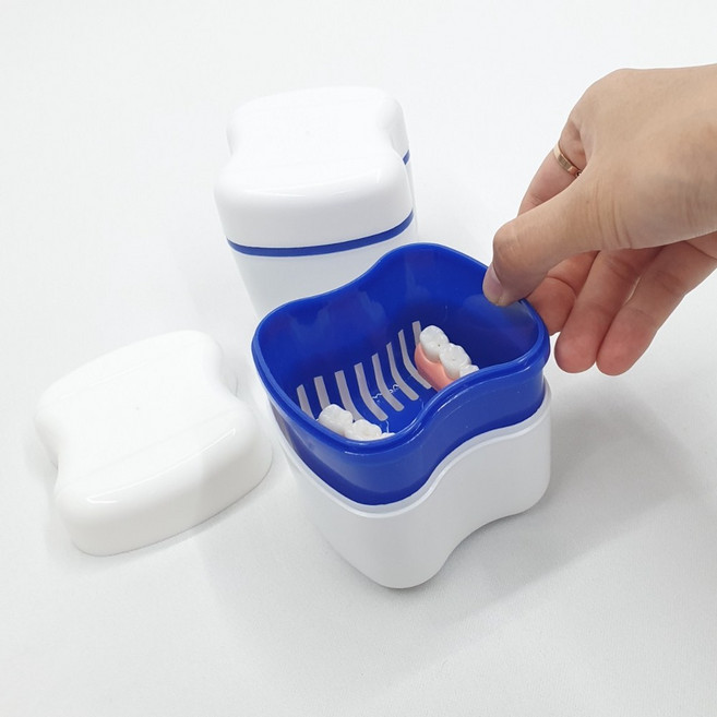 M7H_ 틀니 교정기 보관 거름망 케이스 유지장치케이스 교정기통 교정기케이스 틀니보관함 틀니통, 화이트 + 화이트, 2개