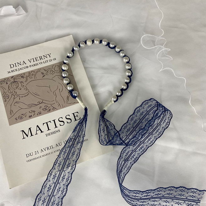 하이유니 발레코어 땋은머리 진주진주 레이스리본 머리띠 헤어밴드