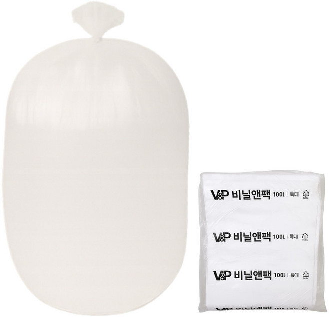 배접 쓰레기 봉투 분리수거 재활용 비닐앤팩 흰색, 200개, 100L
