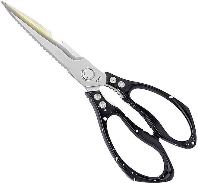 SEWEEK 초강력 다용도 스테인레스 가위 생선 닭뼈 싹뚝 캠핑 6in1 3Cr14 주방가위, 1개, 블랙