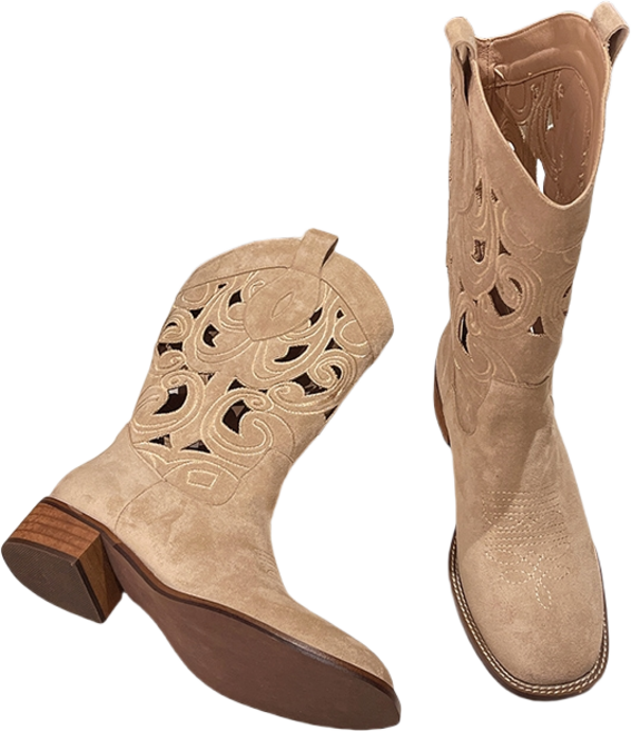 웨스턴부츠 자수 펀칭 데님 부츠 여름 인조가죽 페스티발