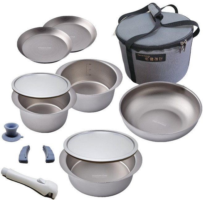 클래딘 티타늄 코펠 세트 고아웃패키지 캠핑 용품 통5중 냄비 식기 반합, 혼합, 1세트