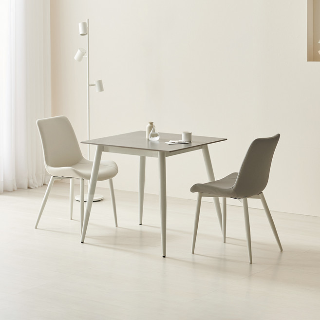 라로퍼니처 폴로 800 포세린 통 세라믹 2인 식탁 세트 (식탁+의자2), 그레이, 아이보리 1+그레이 1