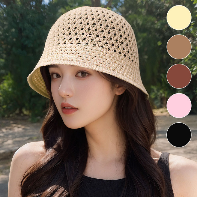 코욜하우키 여름 니트 벙거지 모자 여성 버킷햇